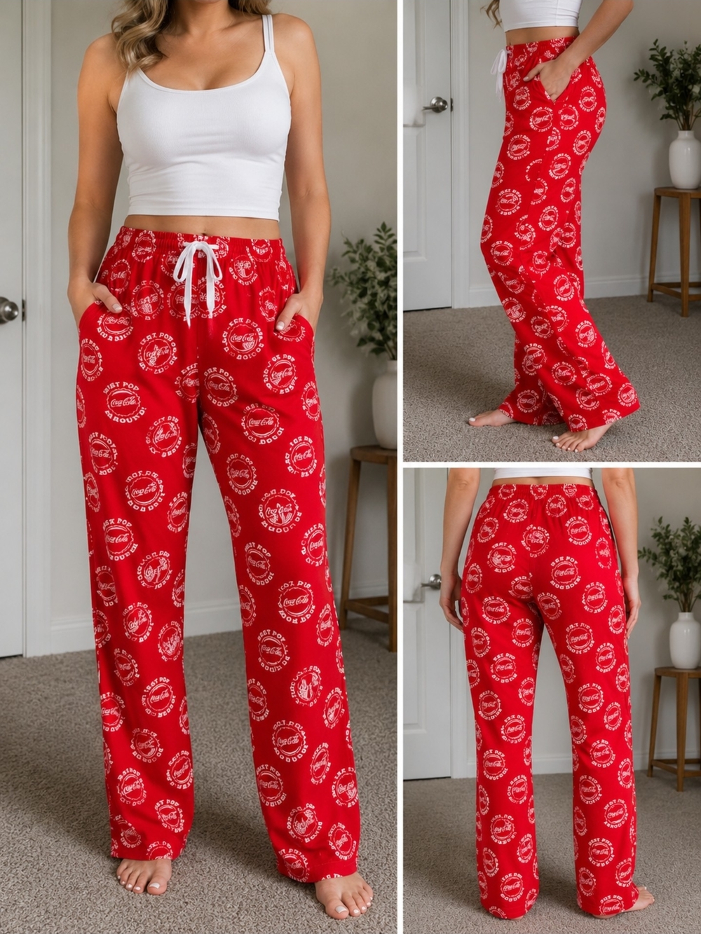 Coca Cola Red Logo Print Pajama Lounge Pants